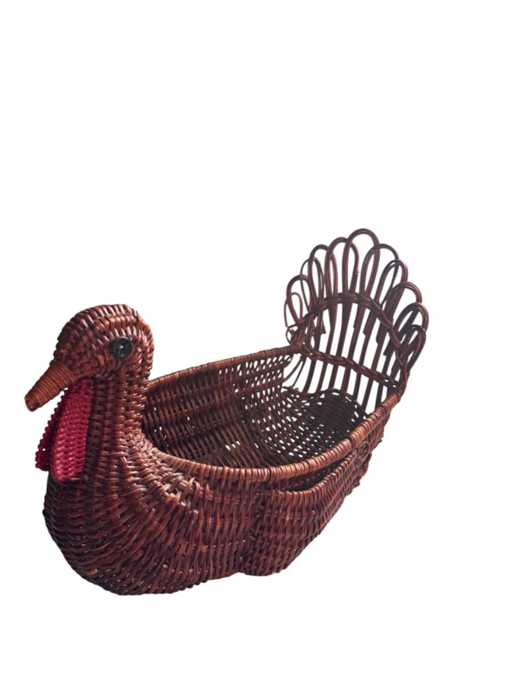 Wicker Turkey Basket Rattan Wood MCM Brown Woven Farmhouse Thanksgiving Table